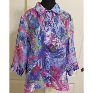 LNC-Alia Petites Women's Career Casual Burnout Blouse 3/4 Slv Petite Size 16P
